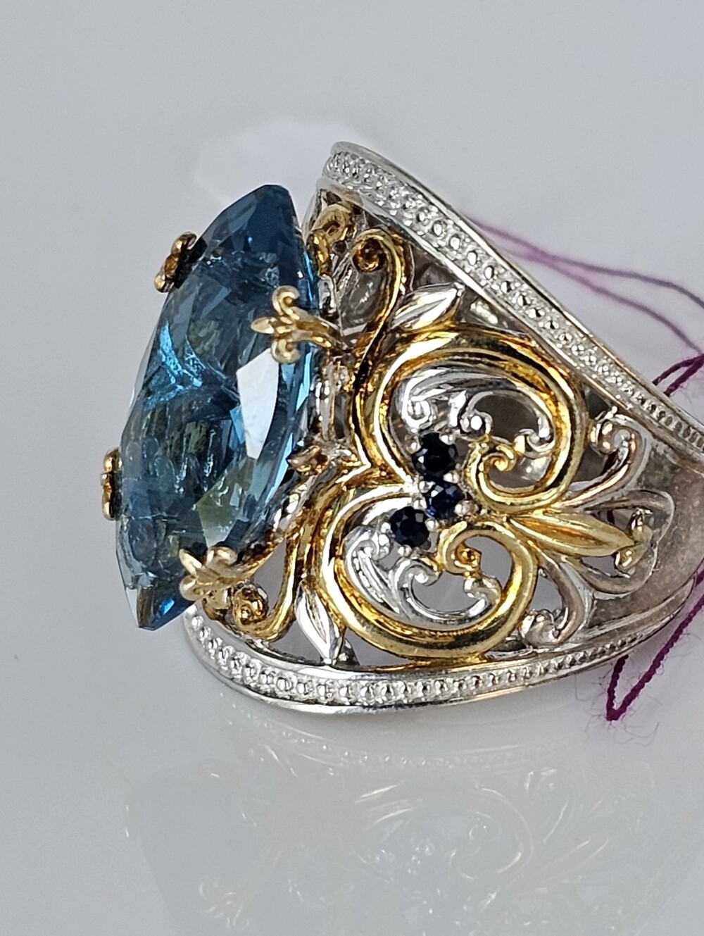 Rare London Blue Topaz & Blue Sapphire Ring Palladium Sterling Silver 18k Sz 7! - Picture 4 of 8